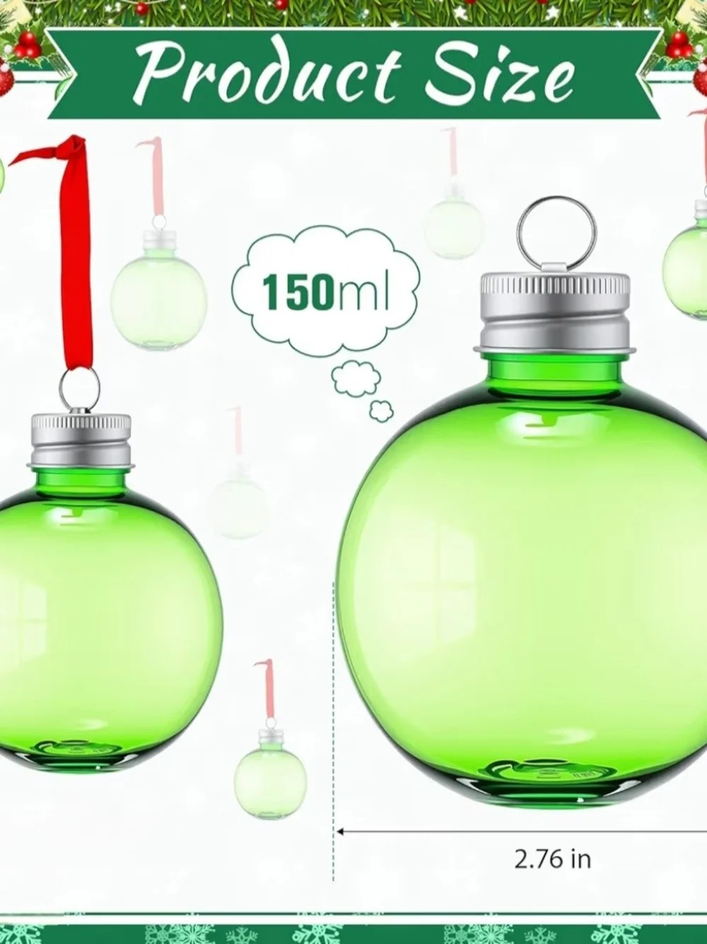 Green Clear Fillable Christmas Ornaments - Set of 16. NWT.